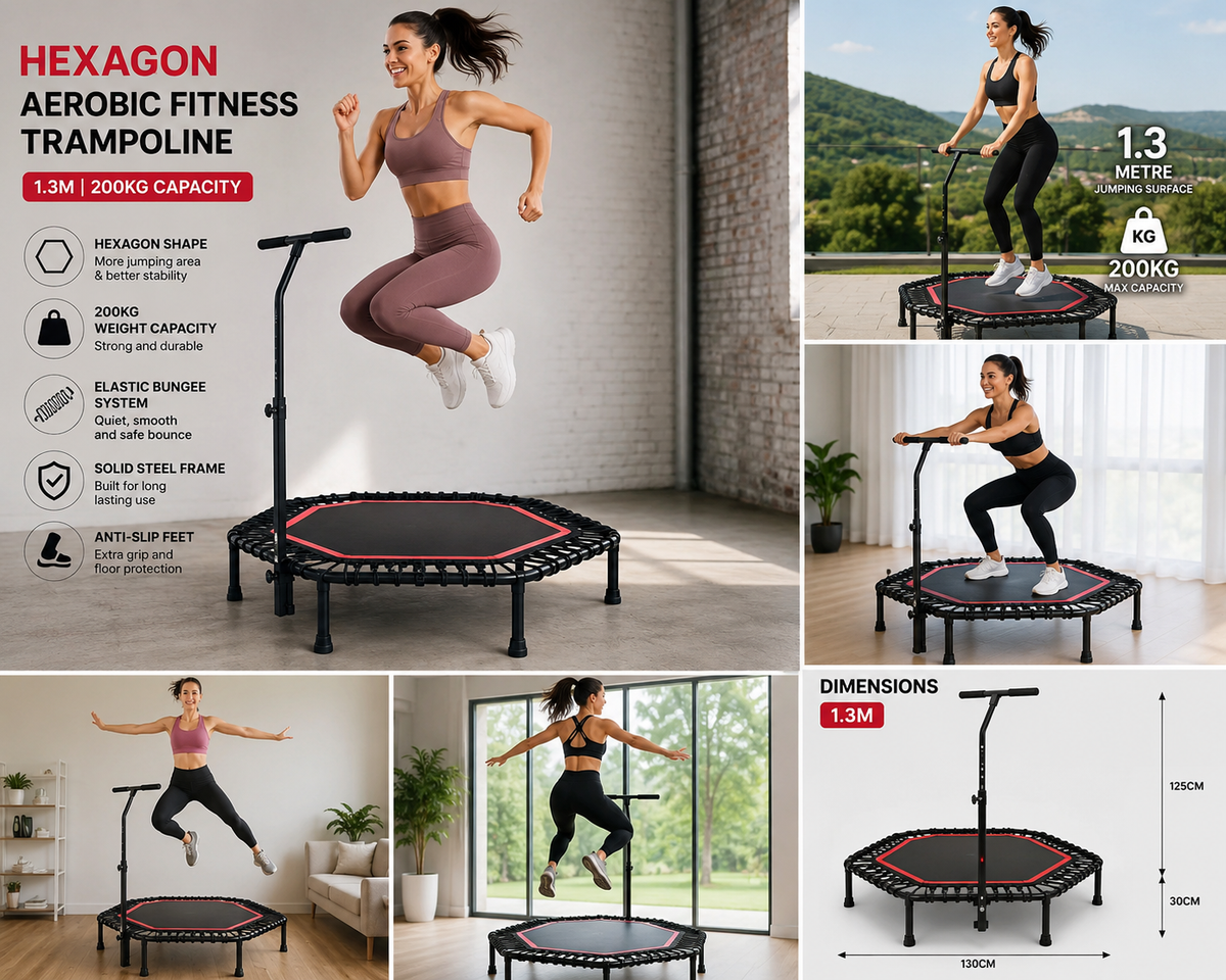 Hexagon Aerobic Fitness Trampoline – 1.3 m, 200 kg Capacity