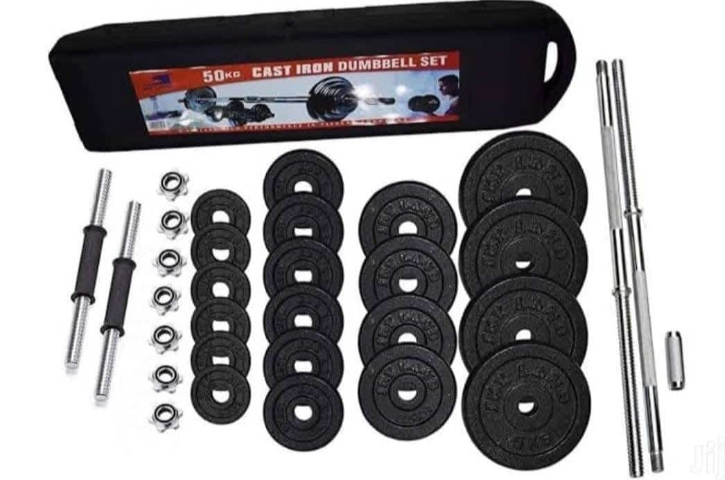 50KG CAST IRON DUMBBELLS SET.